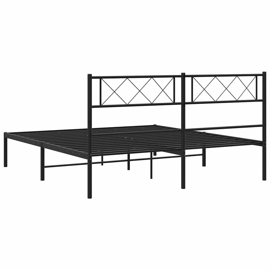 Metal Bed Frame without Mattress with Headboard Black 150x200 cm