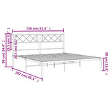 Metal Bed Frame without Mattress with Headboard Black 150x200 cm
