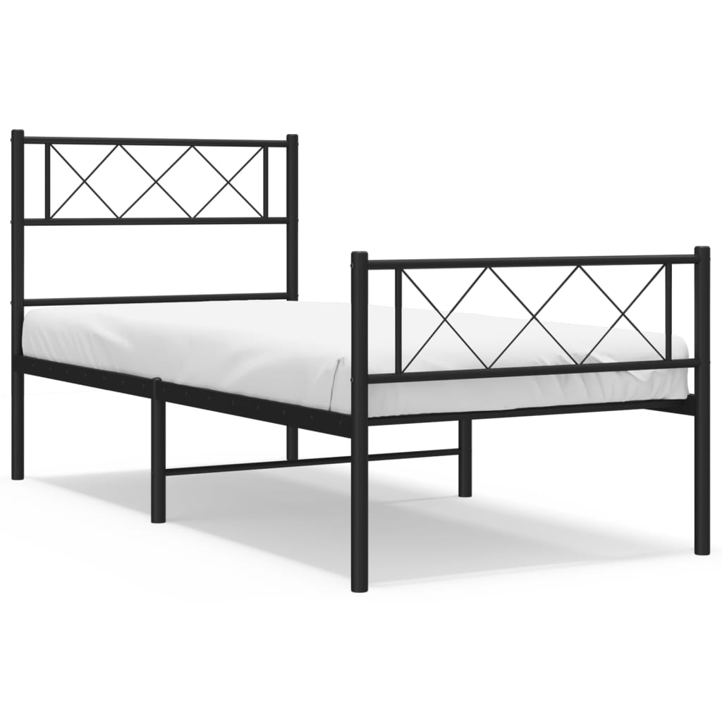 Metal Bed Frame without Mattress with Footboard Black 90x190 cm