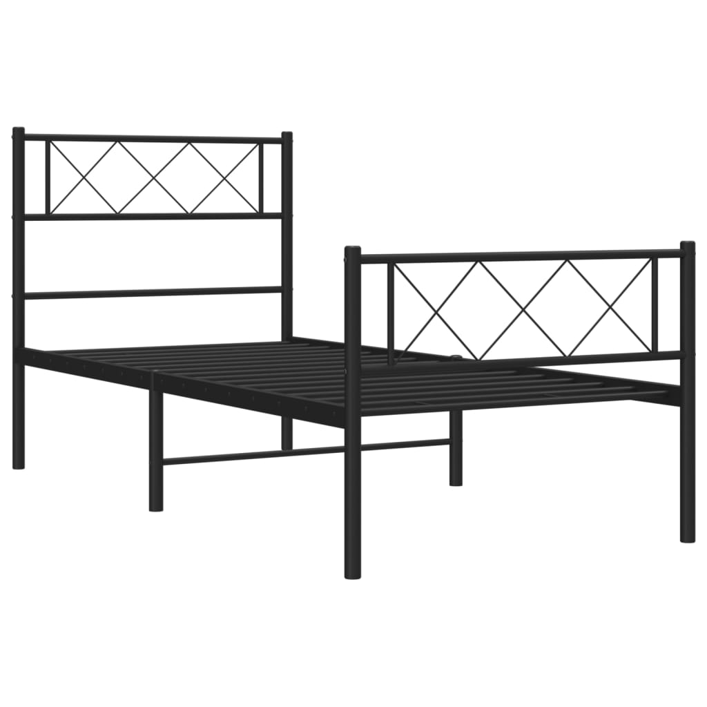 Metal Bed Frame without Mattress with Footboard Black 90x190 cm