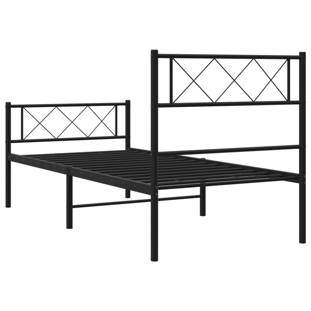 Metal Bed Frame without Mattress with Footboard Black 90x190 cm