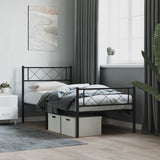 Metal Bed Frame without Mattress with Footboard Black 90x190 cm