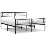 Metal Bed Frame without Mattress with Footboard Black 135x190 cm - Front View