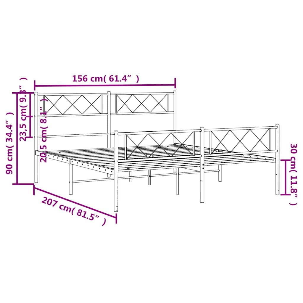 Metal Bed Frame without Mattress with Footboard Black 150x200 cm