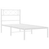 Metal Bed Frame without Mattress with Headboard White 107x203 cm King Single - Top-Down View