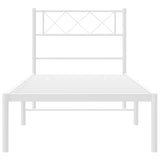 Metal Bed Frame without Mattress with Headboard White 107x203 cm King Single - 45-Degree Angle