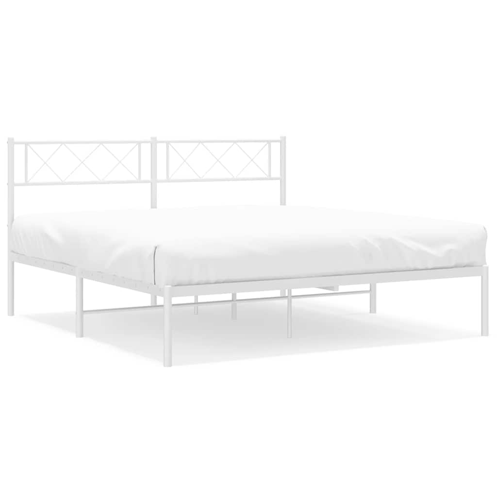 Metal Bed Frame without Mattress with Headboard White 135x190 cm