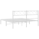 Metal Bed Frame without Mattress with Headboard White 135x190 cm - Low Angle