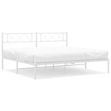 Metal Bed Frame without Mattress with Headboard White 183x203 cm King - Front View