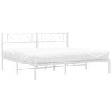 Metal Bed Frame without Mattress with Headboard White 183x203 cm King - Side View
