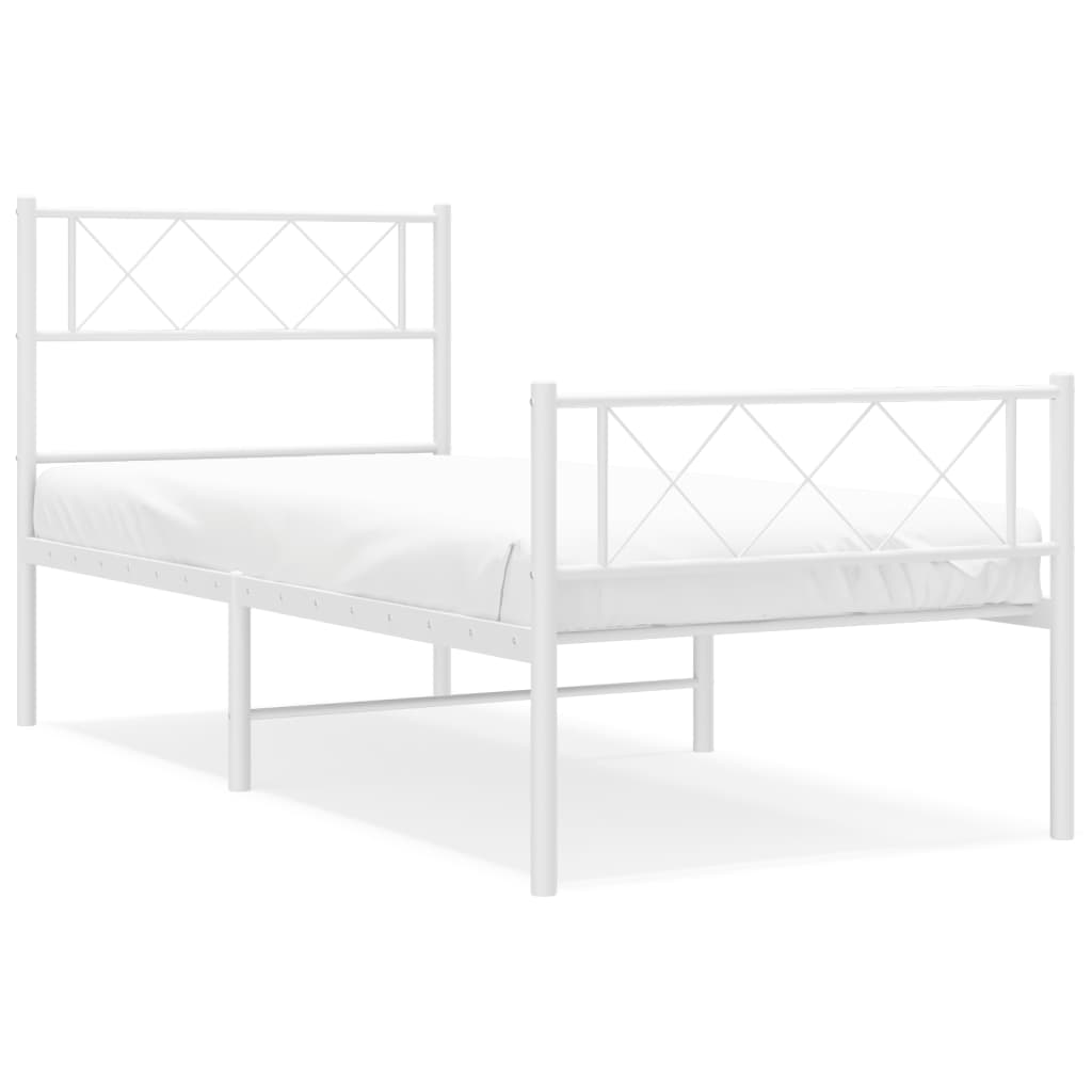 Metal Bed Frame without Mattress with Footboard White 90x190 cm