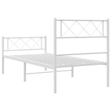 Metal Bed Frame without Mattress with Footboard White 90x190 cm - Close-Up Angle