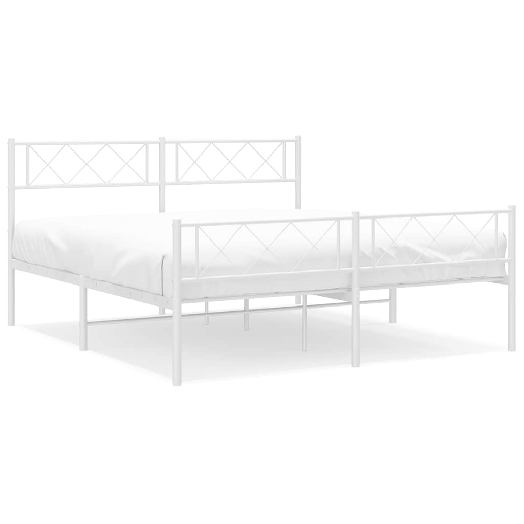 Metal Bed Frame without Mattress with Footboard White 150x200 cm