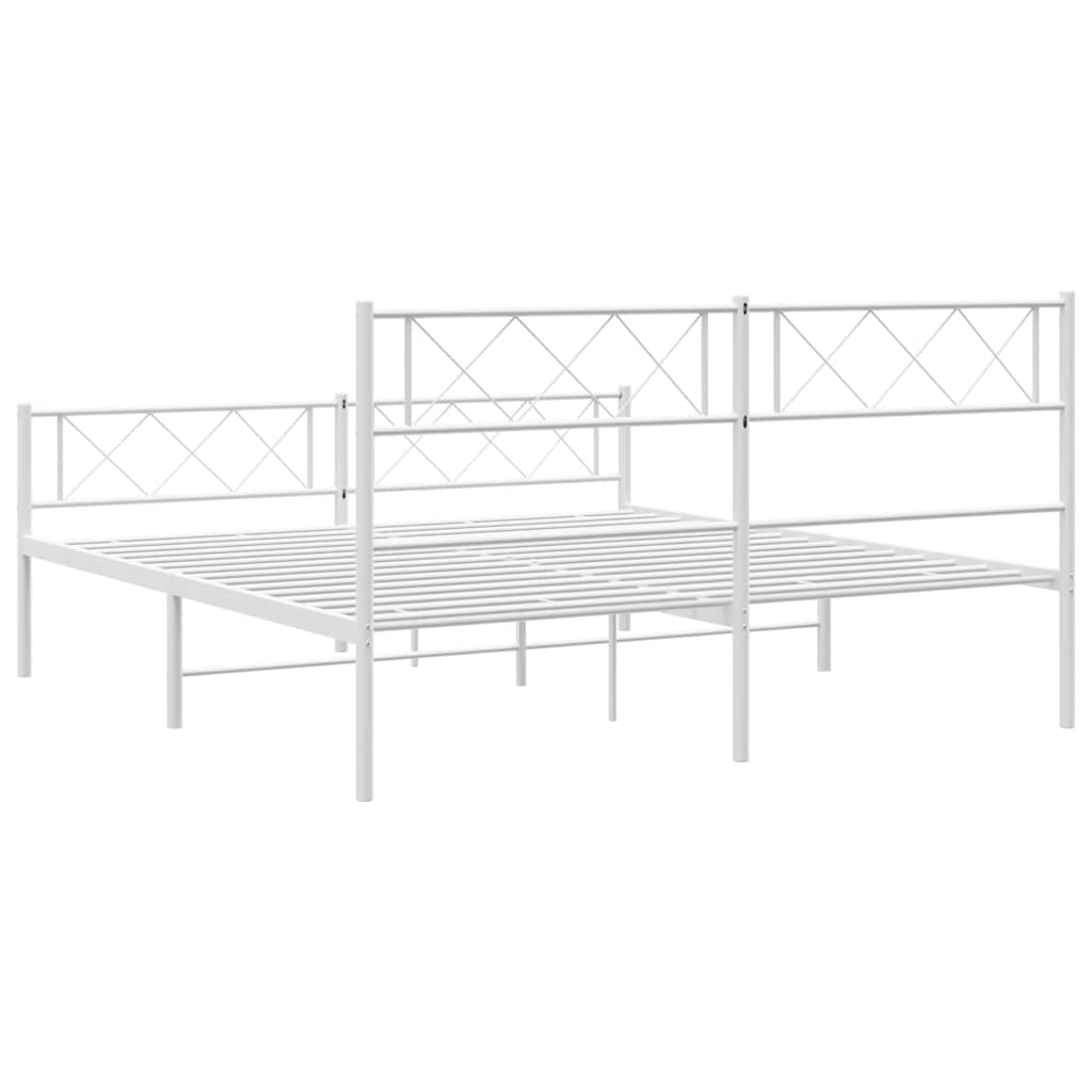 Metal Bed Frame without Mattress with Footboard White 150x200 cm