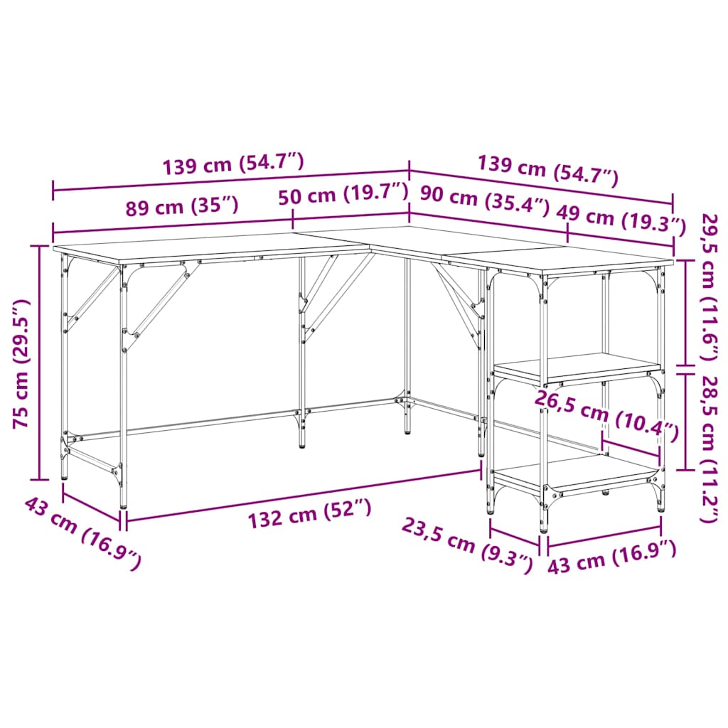 Desk Black 139x139x75 cm Engineered Wood