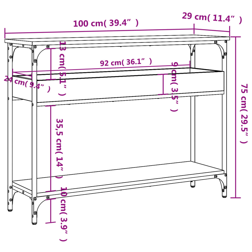 Console Table with Shelf Black 100x29x75cm Engineered Wood
