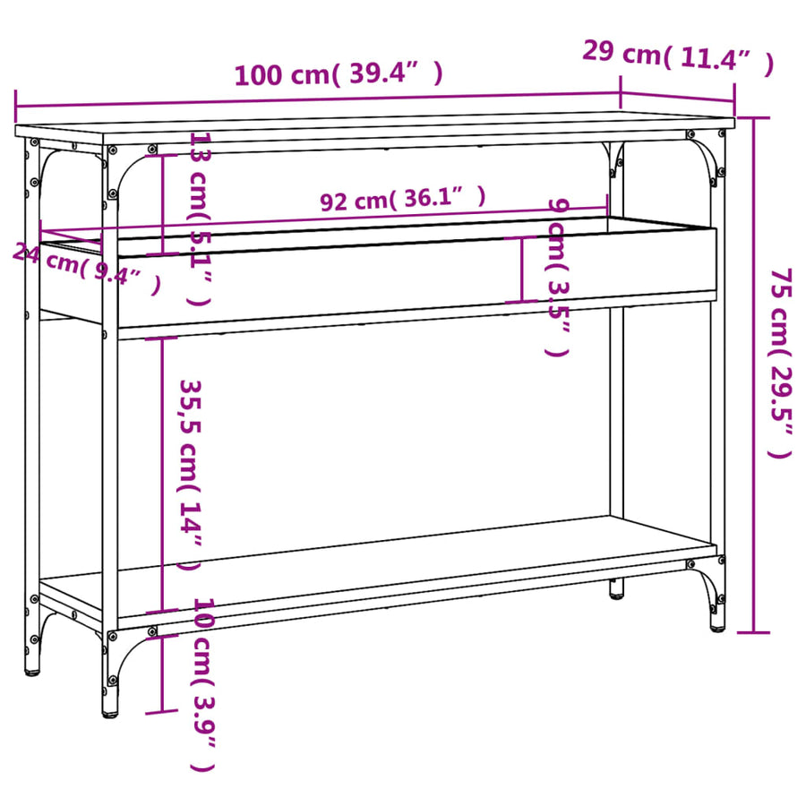 Console Table with Shelf Black 100x29x75cm Engineered Wood
