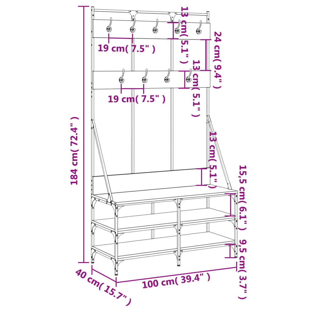 Clothes Rack with Shoe Storage Black 100x40x184 cm