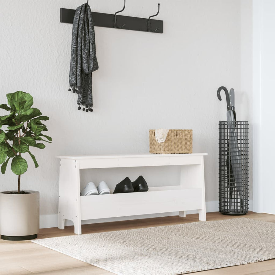Hall Bench White 100x28x45 cm Solid Wood Pine