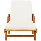 Sun Lounger with Cushion and Table Solid Wood Acacia