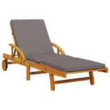 Sun Lounger with Cushion and Table Solid Wood Acacia - Top-Down View