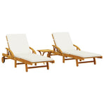 Sun Loungers 2 pcs with Table Solid Wood Acacia, image 2