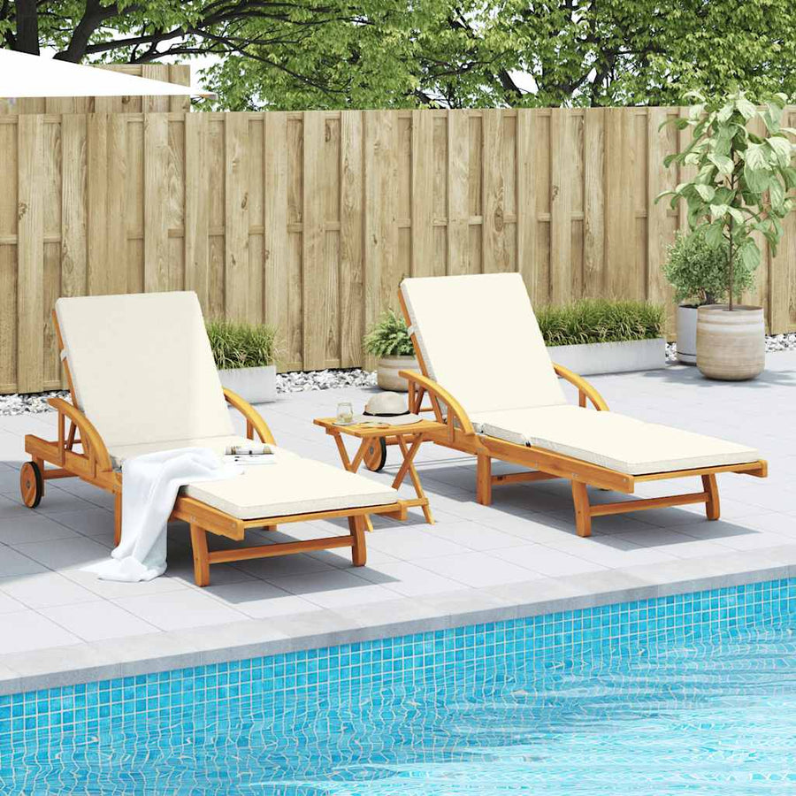 Sun Loungers 2 pcs with Table Solid Wood Acacia, image 3