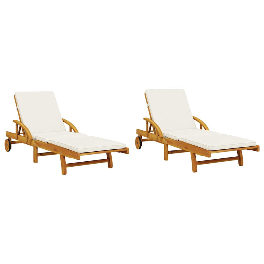 Sun Loungers 2 pcs with Table Solid Wood Acacia, image 4