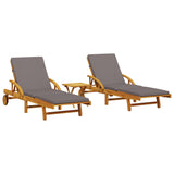 Sun Loungers 2 pcs with Table Solid Wood Acacia - Front View