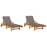 Sun Loungers 2 pcs with Table Solid Wood Acacia - Top-Down View