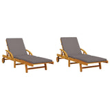 Sun Loungers 2 pcs with Cushions 200x68x83 cm Solid Wood Acacia - Front View