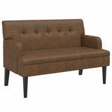 Bench with Backrest Brown 112x65.5x75 cm Faux Suede Leather - Front View