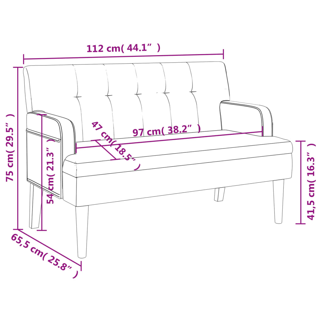 Bench with Backrest Brown 112x65.5x75 cm Faux Suede Leather