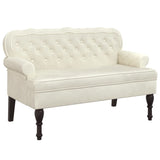 Bench with Backrest Cream 119.5x64.5x75 cm Velvet - Front View