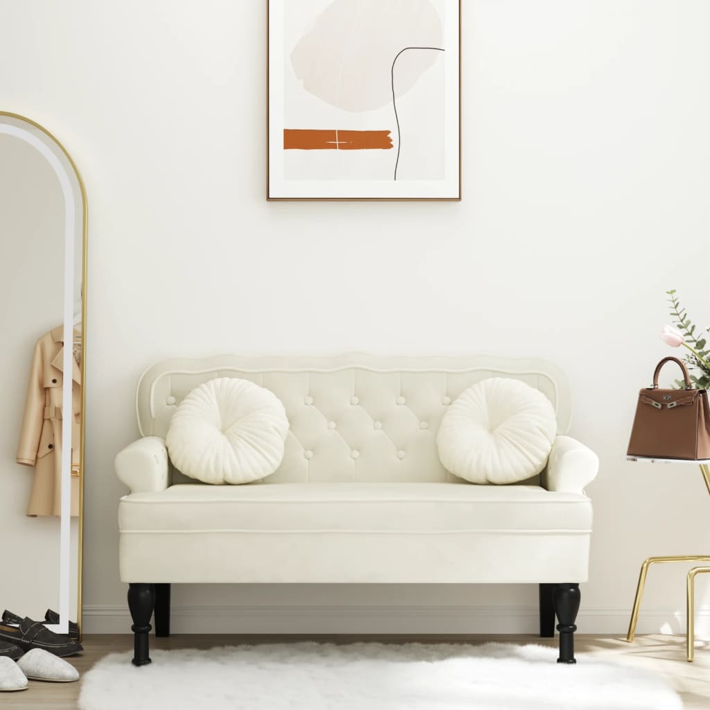 Bench with Backrest Cream 119.5x64.5x75 cm Velvet