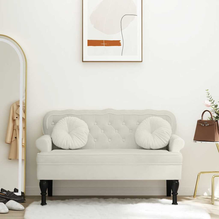 Bench with Backrest Cream 119.5x64.5x75 cm Velvet