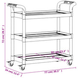 3-Tier Trolley Black 77x34x72 cm Aluminium