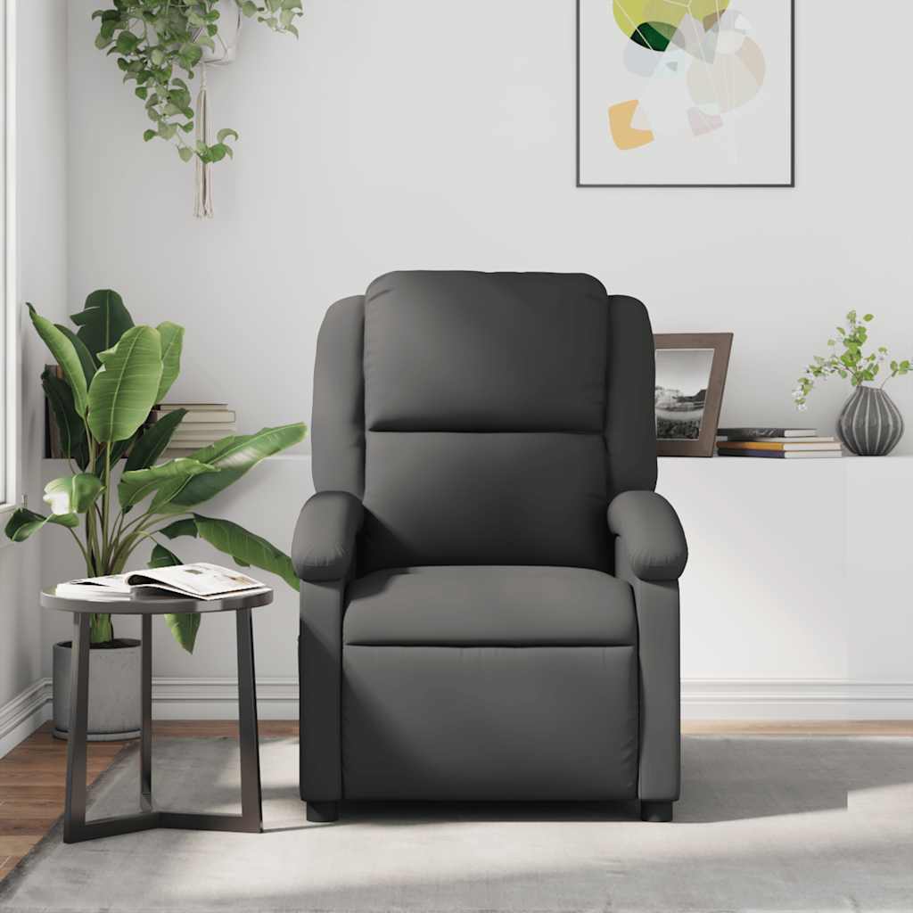 Recliner Chair Grey Real Leather