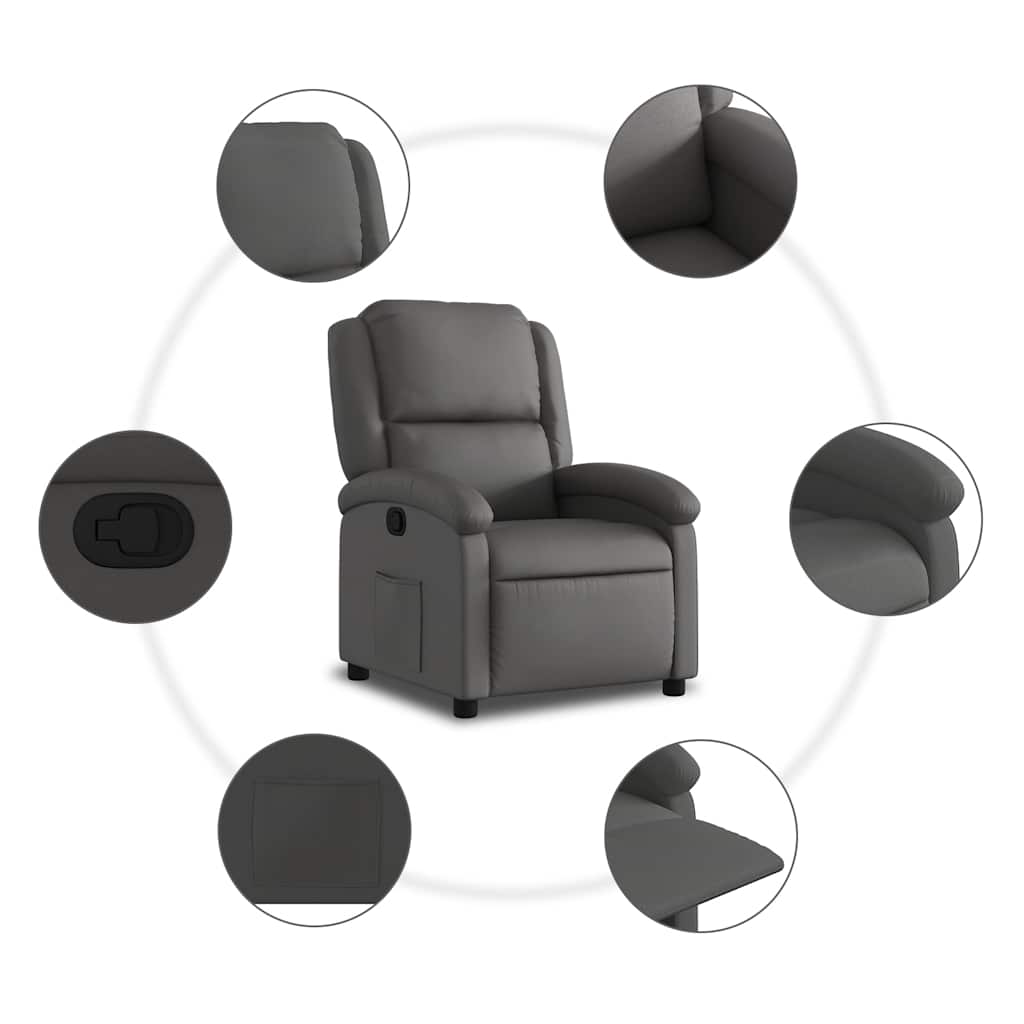 Recliner Chair Grey Real Leather