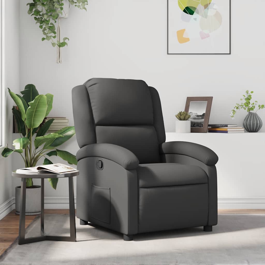 Recliner Chair Grey Real Leather