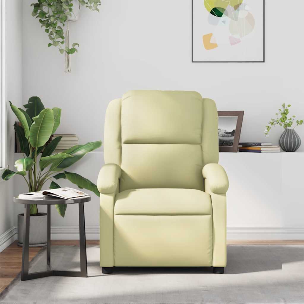 Massage Recliner Chair Cream Real Leather