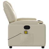 Massage Recliner Chair Cream Faux Leather - Rear View