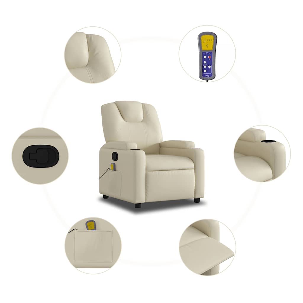Massage Recliner Chair Cream Faux Leather