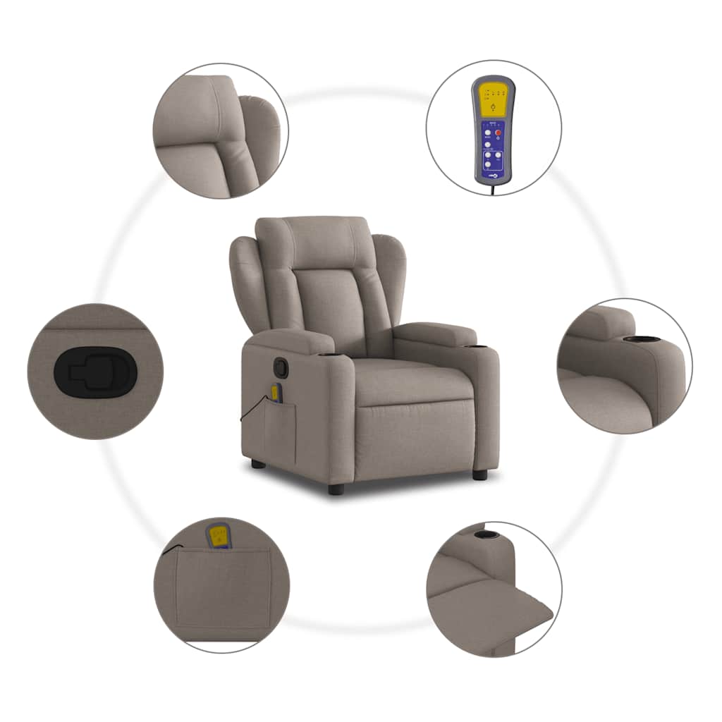 Massage Recliner Chair Taupe Fabric