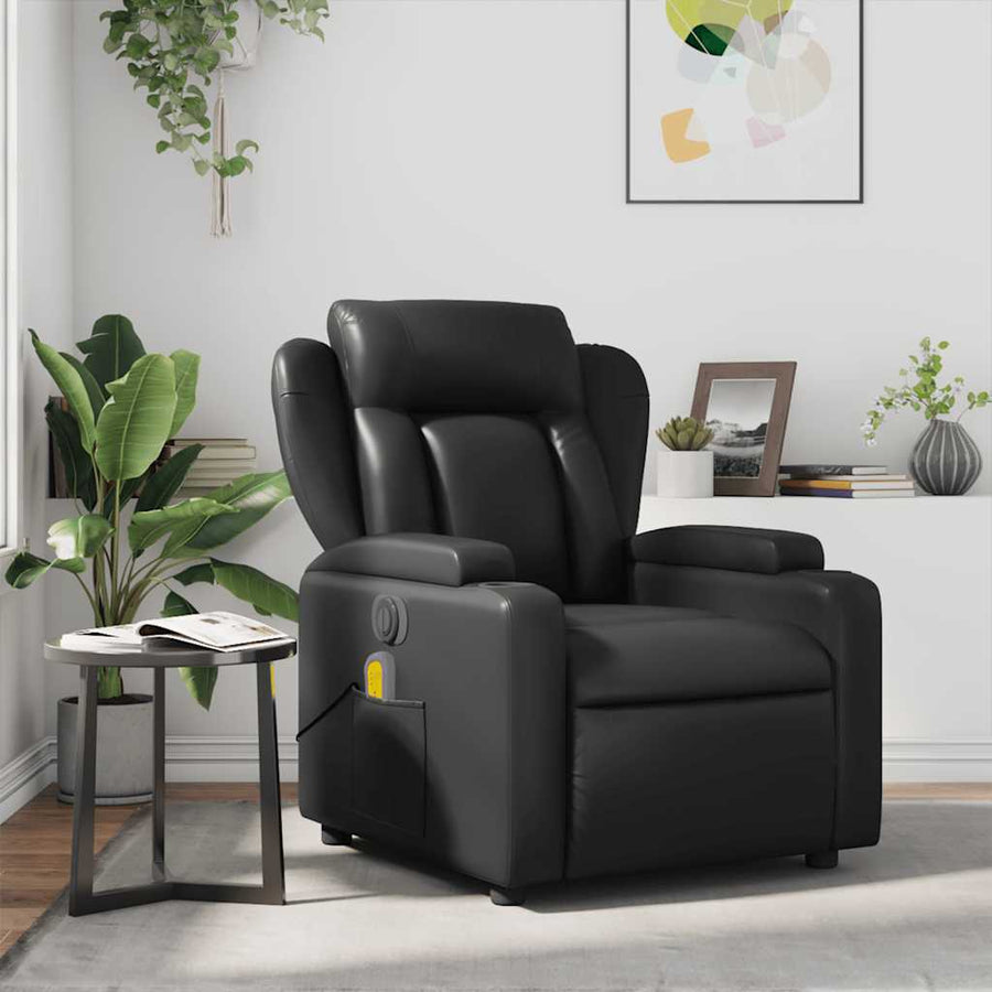 Massage Recliner Chair Black Faux Leather