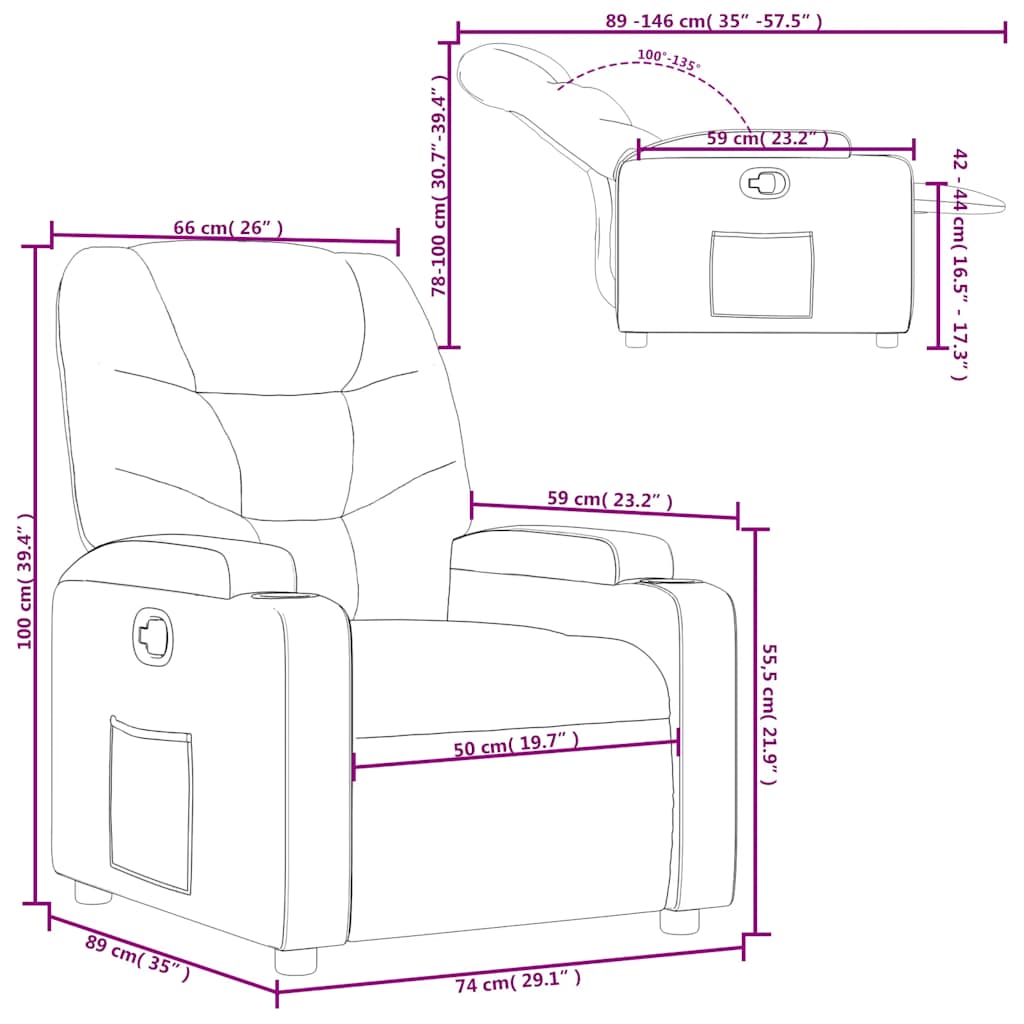Recliner Chair Light Grey Fabric