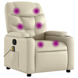 Massage Recliner Chair Cream Faux Leather - Front View