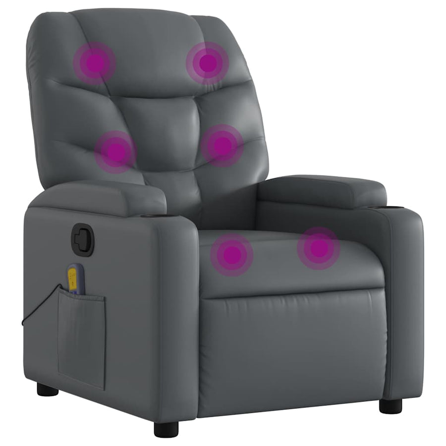 Massage Recliner Chair Grey Faux Leather