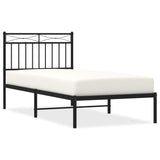 Metal Bed Frame without Mattress with Headboard Black 90x190 cm - Front View