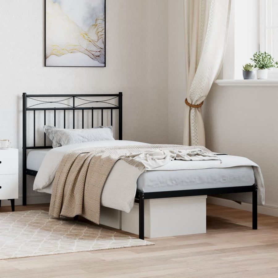 Metal Bed Frame without Mattress with Headboard Black 90x190 cm